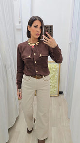 CARDIGAN PATTA MARRONE  ART.3667